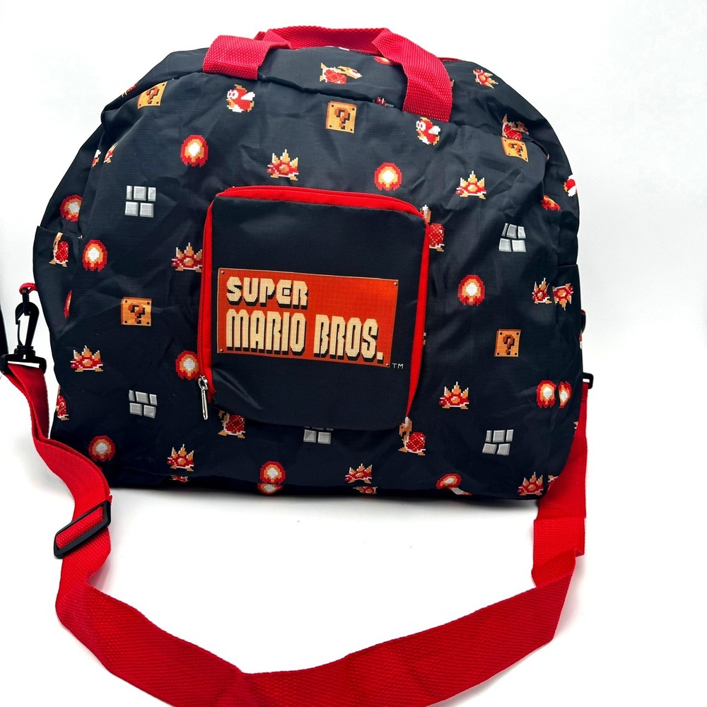 NINTENDO Super Mario Bros Pixel Art Duffle Bag Black Red Travel Bag Culturefly
